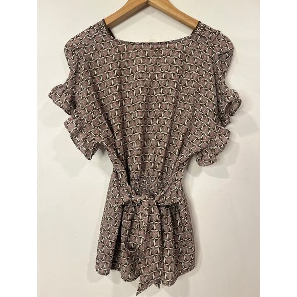 Max Studio Women's Blouse V Neck Ruffle Sleeve Tie Waist Business Casual Medium - Picture 5 of 7